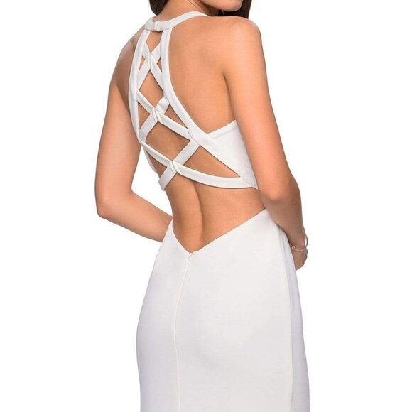 NWT La Femme 26997SC Jersey  Prom Dress White Size 0 - Picture 3 of 5